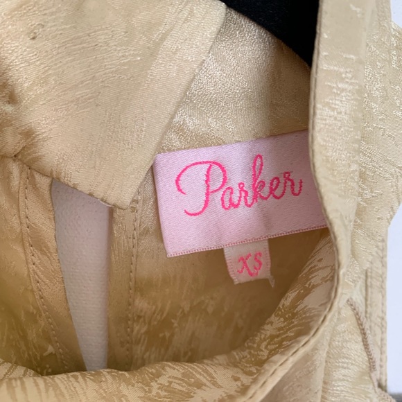 Parker Mock Neck Ruffle Silk Blouse Light Gold XS - Picture 4 of 8